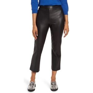 NWT Halogen Crop Straight Leg Faux Leather Pants Size 8 Black High Rise Solid